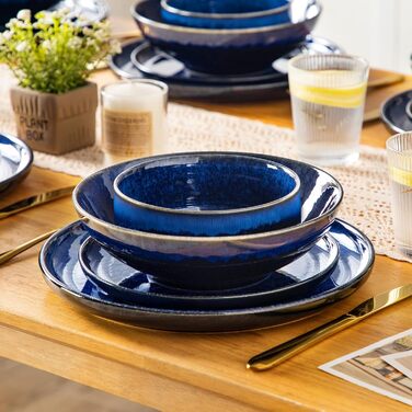Vancasso Starry 24-Piece Blue Stoneware Dinnerware Set for 6 - Complete Tableware Set with Plates, Bowls