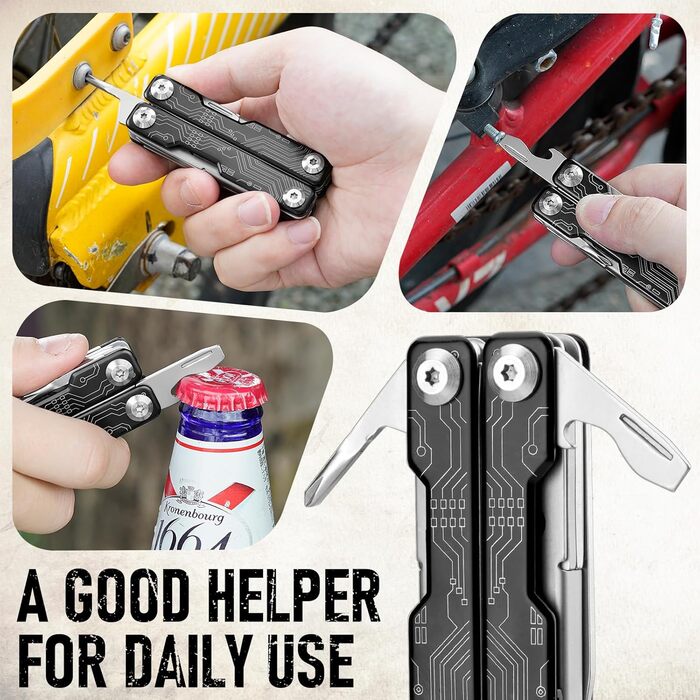 Інструмент BIBURY 10-в-1: мультитул з кліпсою, розрізачем ременя та биттям скла - чорний