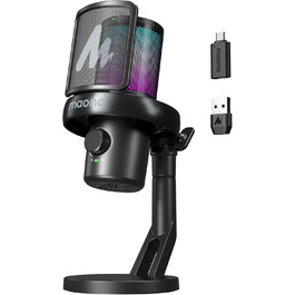 Мікрофон MAONO DM40 Pro бездротовий для ПК з RGB-підсвіткою та ШІ-зміною голосу, шумозаглушення, для геймінгу, подкастингу, стрімінгу, чорний