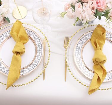 JINVASE Fabric Napkins, 100% Soft Cotton Linen Napkins, Washable Fall Napkins with Hemmed Edges, for Wedding Decorations, Christmas, 16 x 16 inches (12 Pack, Mustard Yellow)