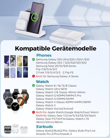 Бездротова зарядка EGV 3-в-1 для Samsung Galaxy S25 Ultra/S24/S23, Z Fold/Flip 7/6, Buds, Watch Ultra/8/7 - без адаптера