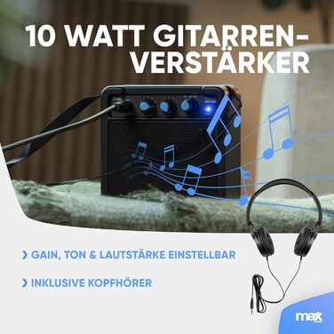 Електрогітара Max GigKit 4/4: Комплект з підсилювачем, аксесуарами та чохлом (Чорний, для дітей)