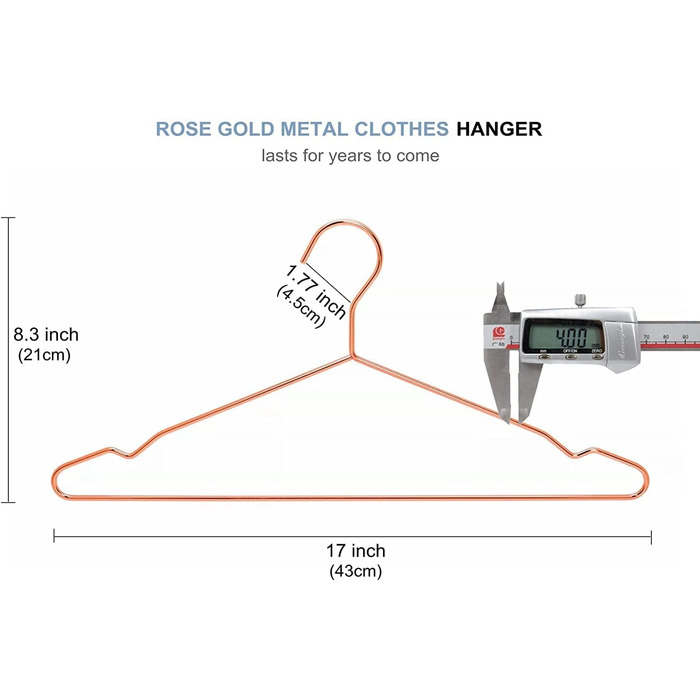 Amber Home 20-Piece 43cm Rose Gold Iron Clothes Hangers, Metal Rotguss (Red Cast Iron) Copper Clothes Hangers with Non-Slip Groove for Suit, T-Shirt, Shirt, Jacket, Dress, Pants, Robust and Durable