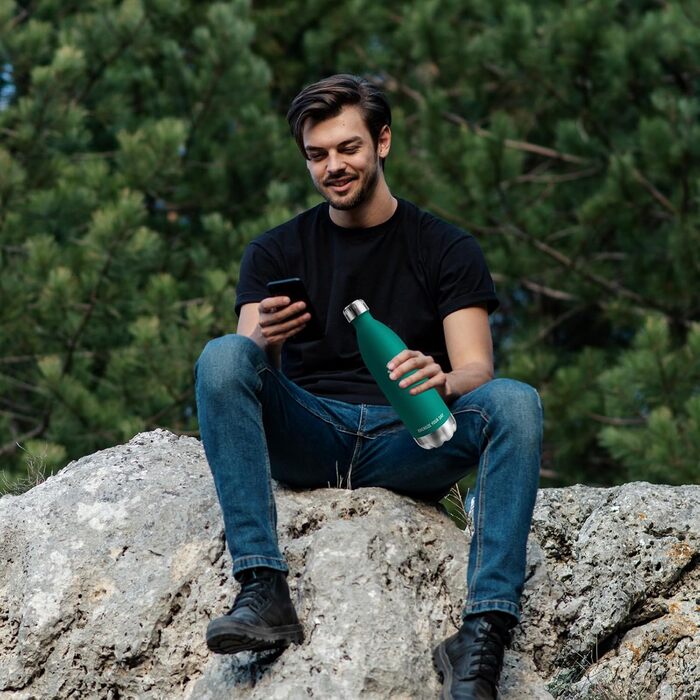 Термофляга 1000 мл, металева, з подвійними стінками, без BPA, для кемпінгу, дітей, фітнесу, спорту, подорожей, підходить для газованої води (зелена)