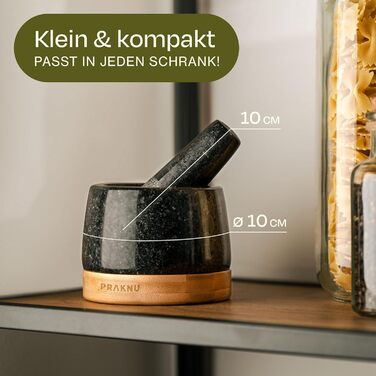 Гранітний ступка з толуштою (маленька) - для дрібного помелу - з підставкою з екологічної деревини FSC® - легко миється