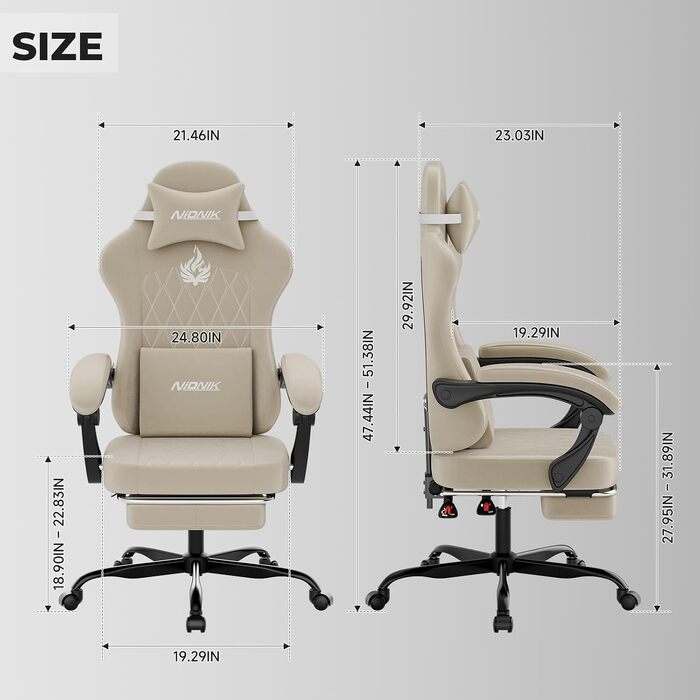 Ігрове крісло Ergonomic Gaming Chair для дітей, підлітків та дорослих, ергономічний комп'ютерний стілець з регулюванням висоти та нахилу спинки, чорно-бежеве
