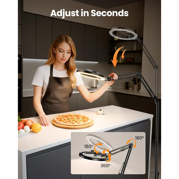 Кріплення для смартфона на штативі з кільцевим світлом для кухні та фуд-відео – штатив з кільцевим світлом для столу | Кільцеві лампи для кухні, випічки, зйомки рецептів, відеозйомки, стріму, контент-мейкінгу, 10 дюймів для столу (10 дюймів для підлоги)