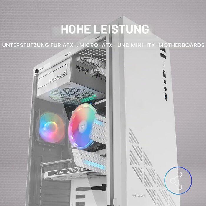 Корпус для ПК Mars Gaming MC300P MicroATX, білий, загартоване скло, Mesh-панель, 3x FRGB вентилятори