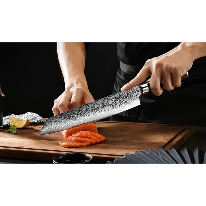 Ніж кухарський FANTECK Kiritsuke Damast 24 см, сталь VG-10 (67 шарів), рукоять Pakkawood, в подарунковій коробці