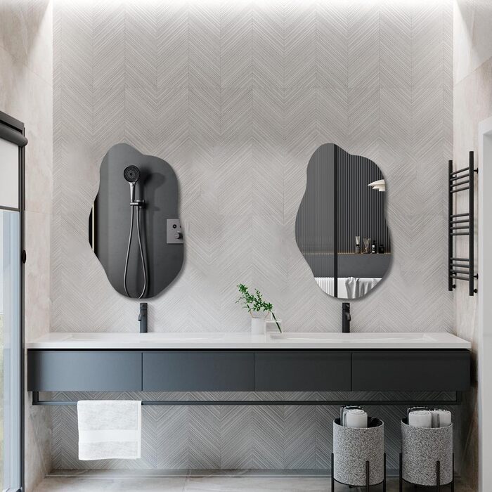 Дзеркало Boromal Spiegel чорного кольору 40x60 см з металевим обрамленням для ванної кімнати, туалетного приміщення, спальні (62 x 90 см, асиметричний стиль B)