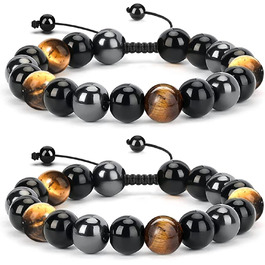 Браслет з тигровим оком, чорним турмаліном, обсидіаном та гематитом - захист, подарунок для друзів, чоловіка, батька