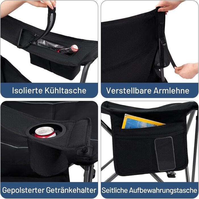 Кампінговий стілець розкладний Timber Ridge 2 шт, 200 кг, 63 см, з ізольованою сумкою-холодильником, чорний