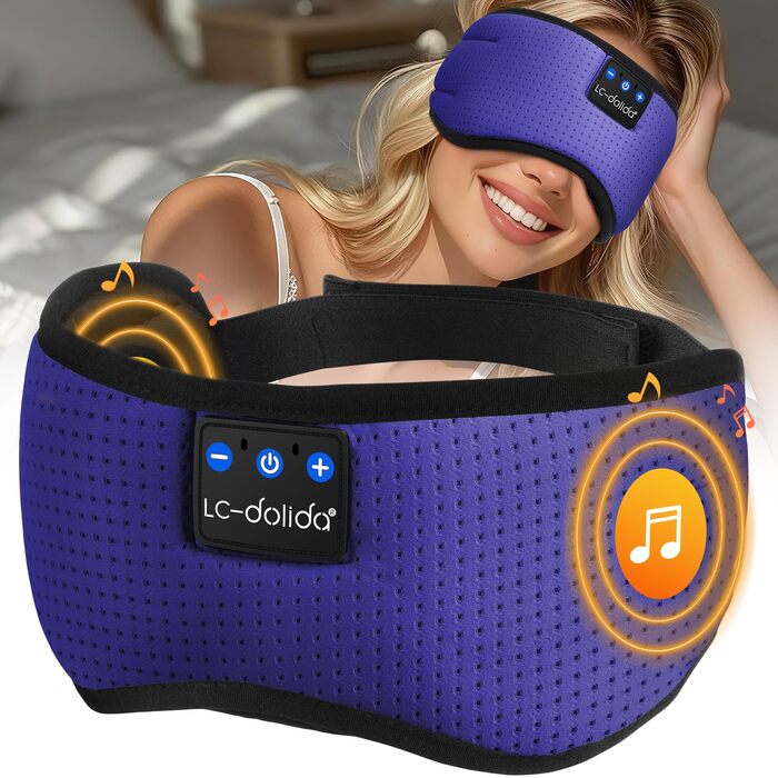 Маска для сну Dolida з Bluetooth навушниками V5.4, бавовняна, дихаюча, з мікрофоном для подорожей, медитації, йоги – блакитна