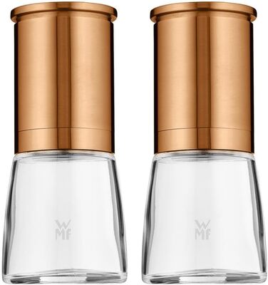 Набір млинів WMF De Luxe для солі та перцю, 2 шт, 14 см, скло, керамічний механізм, для солі, перцю, чилі, мідний колір