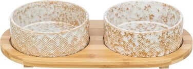 TRIXIE Ceramic & Bamboo Dog Bowl Set - 800ml, for Small & Medium Dogs, Dishwasher Safe, Durable
