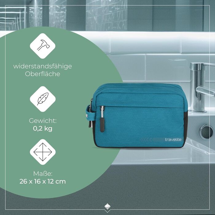 Косметичка для ручної поклажі Travelite Kick Off: практична культбагаж для подорожей та спорту, 26 см, 5 л, сірий (петроль)