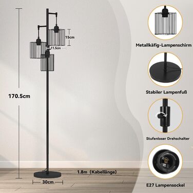 Стійка лампа YU YUSING з полицями, LED, 1.6м, для вітальні, спальні, офісу (біла/чорна)