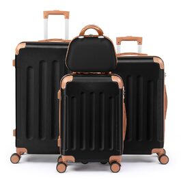 Набір валіз LEADZM 4 шт. з твердим корпусом, ABS, з колесами, великий, набір валіз з твердим корпусом, валізи та ролери з косметичкою (Чорно-коричневий)