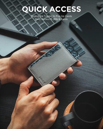 Кредитне портмоне VULKIT з двома віконцями для ID, RFID-захистом, автоматичне відкривання, шкіряне, сірий колір