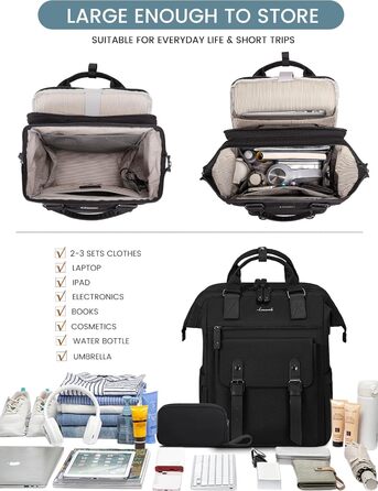 Жіночий рюкзак LOVEVOOK, великий, водонепроникний, для подорожей, з відділенням для ноутбука 15,6 дюймів, для школи, університету, бізнесу, чорний
