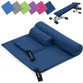 Набір рушників з мікрофібри 2 шт. | 180x60 см (великий) + 80x40 см (малий) | Швидковисихаючі рушники для душу, спорту, пляжу, фітнесу (темно-синій)