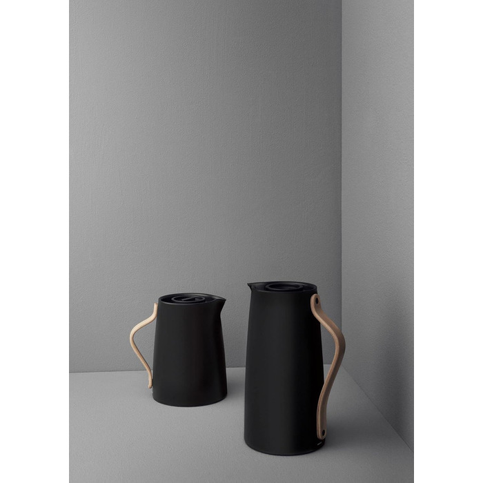 Термос-кава/чайник Stelton Emma 1,2 л, подвійні стінки, нержавіюча сталь, дерев'яна ручка, матовий чорний, Easy-Click кришка