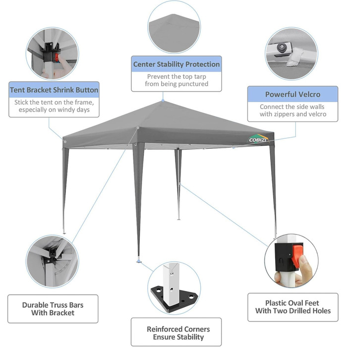 COBIZI Pop-up Pavilion 3x3, Folding Pavilion 3x3 Waterproof, Stable, Winter-Proof |8x Pegs|4x Wind Ropes|UV Protection 50+|High-Density Tarpaulin| Pavilion Folding 3x3m Party Tent Folding Pavilion 3x3 Garden Pavilion