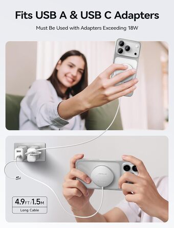 Бездротовий зарядний пристрій JSAUX MagSafe 15W для iPhone 17/16/15/14/13/12, AirPods 3/2, Кольоровий (блакитний)