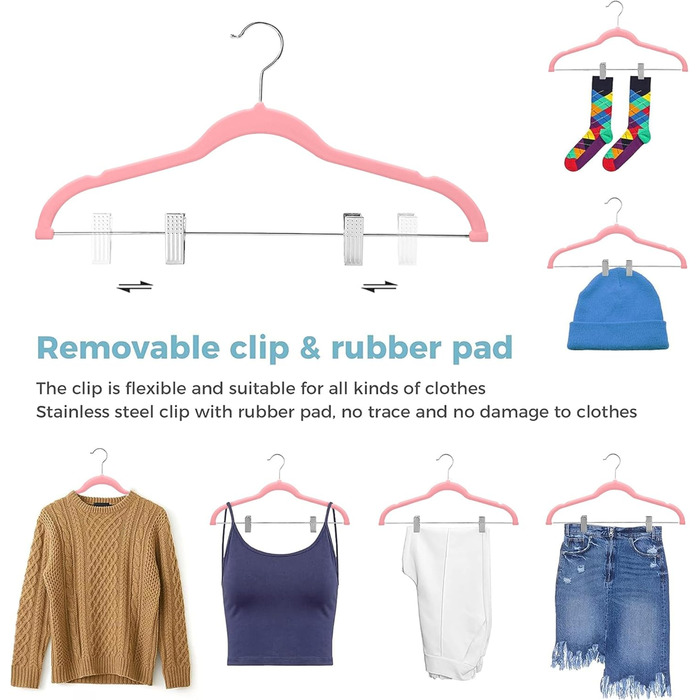 Валiзочка для одягу VECELO Premium з металевими зажимами, неслизька та економна, з 1 магічною валізочкою та 2 тримачами для краваток, ідеальна для жінок та чоловіків, 20 шт., рожевий