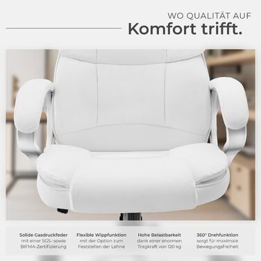 Крісло для офісу Tectake® з підлокітниками, регулюванням висоти та функцією гойдання, шкіряне, біле