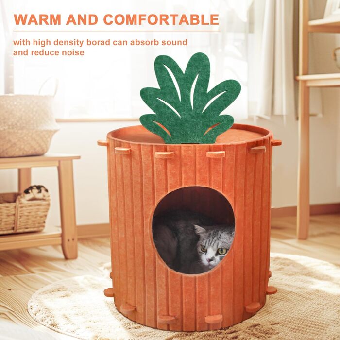 Двоярусна котяча хатинка-печера з дряпалкою, котячий будиночок для дому, кігтеточка з платформою, ліжко-печера для котів, кігтеточка-бочка, котячі меблі з іграшкою, 60х40х40 см