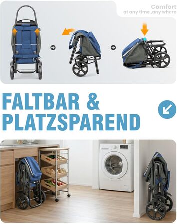 Складаний візок для покупок Homecall 50L з охолодженням та сумкою, 3 в 1 (блакитний & сірий)