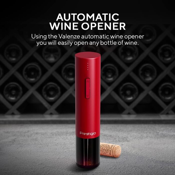 Premium Electric Corkscrew with Charging Station - Integrated Foil Cutter - Packaged in a High-Quality Gift Box - Black/Silver (Valenze - Red)