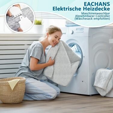 Електрична ковдра Eachans 180x150 см з автовимкненням, 9 режимів нагріву та таймером 1-12 годин, пральна фланелева Sherpa ковдра для ліжка та дивану, підігріваюча ковдра, плед 180*150 см