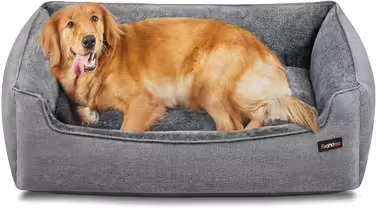 Feandrea Dog Bed, Linen-Look Dog Cushion, Dog Basket, Raised Edges, Non-Slip Bottom, Removable and Washable Cover, XL, for Large Dogs, 110 x 75 x 27 cm, Light Grey PGW12GG