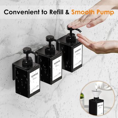 Дозатор для мила Anhow 3er PETG на стіну, набір з 3 шт. без свердління, зелений, 450 мл, з 16 водонепроникними етикетками для кухні/ванної кімнати