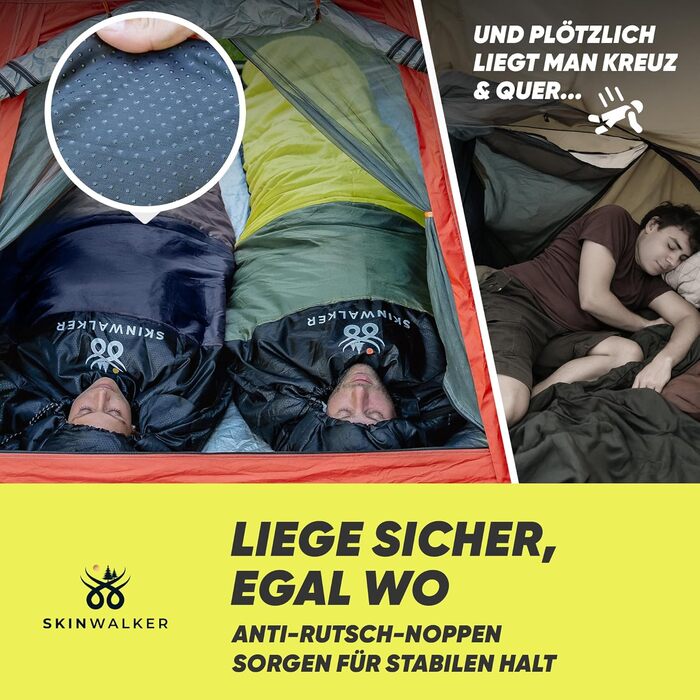 Спальний мішок SKINWALKER 3-4 сезони з знімним флісовим вкладишем, ультралегкий (-1600г), для кемпінгу та піших прогулянок, зимовий/літній, муміє, зелений (сіро-блакитний)