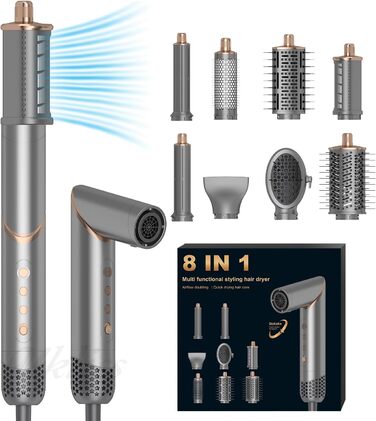 UKLISS 8-в-1 Pro Airstyler: Фен-щітка, локони, стайлер для волосся, 1400W, 110,000RPM, подарунок для жінок