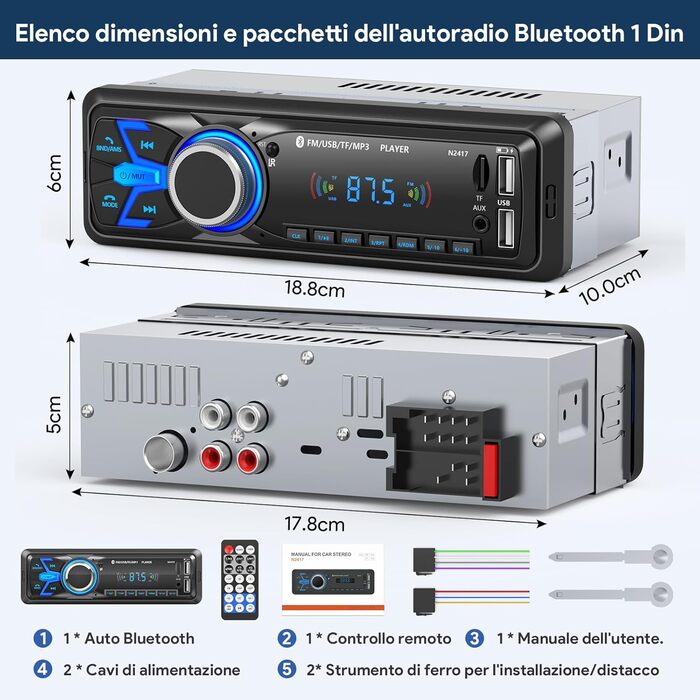 Автомагнітола Bluetooth 1 DIN MP3-плеєр для авто