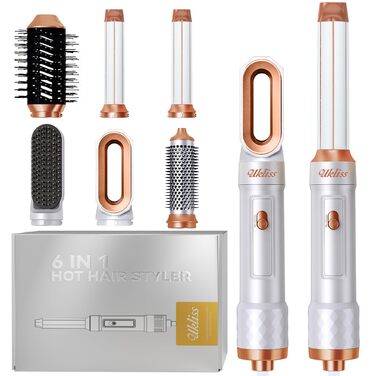 UKLISS Мультистайлер для волосся 6-в-1: фен, плойка, круглі щітки, термощітка. Білий Pro White