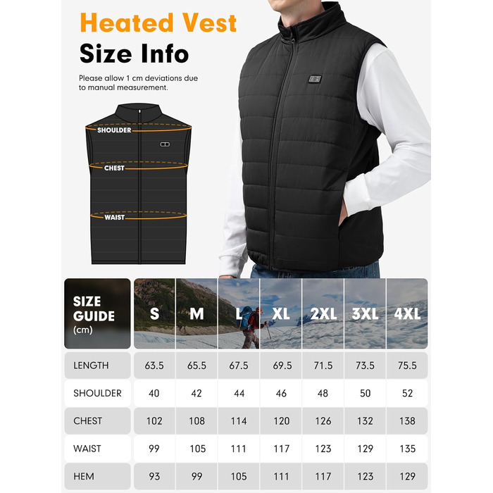 Обогріваючий жилет з підігрівом для жінок та чоловіків, жилетка з акумулятором 7.4V/5.0V, 3 режими температури, 6 зон нагріву, зимовий жилет-куртка, чорний, 25000mAh