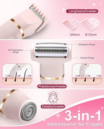 Електричний жіночий тример 3-в-1 для тіла та обличчя, водонепроникний, рожевий