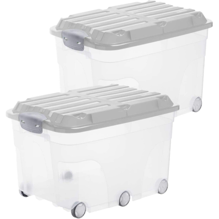 Rotho Roller 6 2-piece storage box set, 57l with lid and wheels, plastic