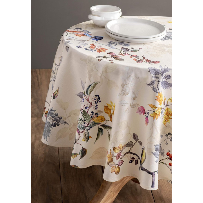 Скатертина Maison d' Hermine Equinoxe, 100% бавовна, бежева, кругла 170 см, для кухні, їдальні, свят, весіль