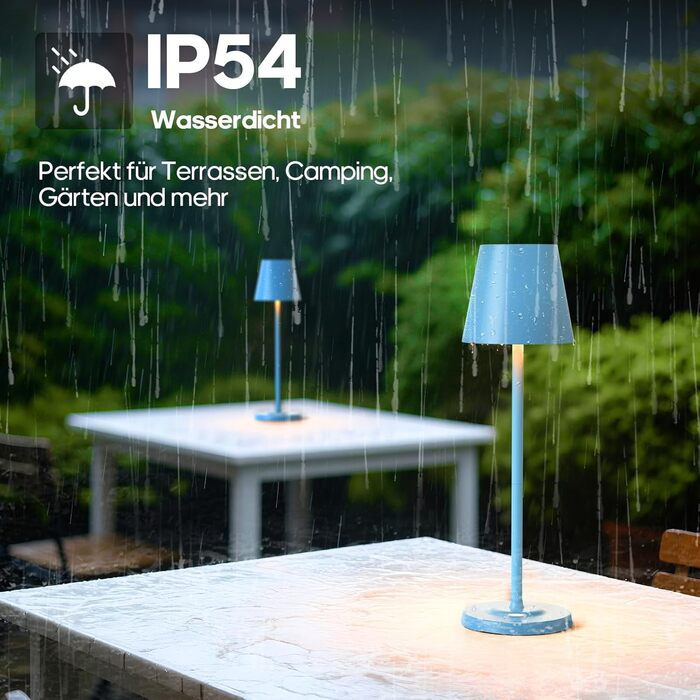 Світлодіодна настільна лампа 3-в-1 бездротова з акумулятором 5500mAh, регульована висота, димування, 3 кольори світла - USB лампа настільна металева водонепроникна сенсорна для дому та вулиці, комплект 2 шт. (Синій, 38.5x11.2x11.2 см)