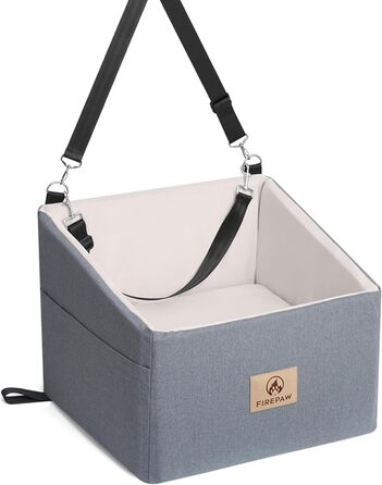 Автокрісло для собак, сіре, велике/маленьке, з підняттям та кишенями для зберігання. Підходить для собак до 25 кг або 2 цуценят. Знімне та пральне.