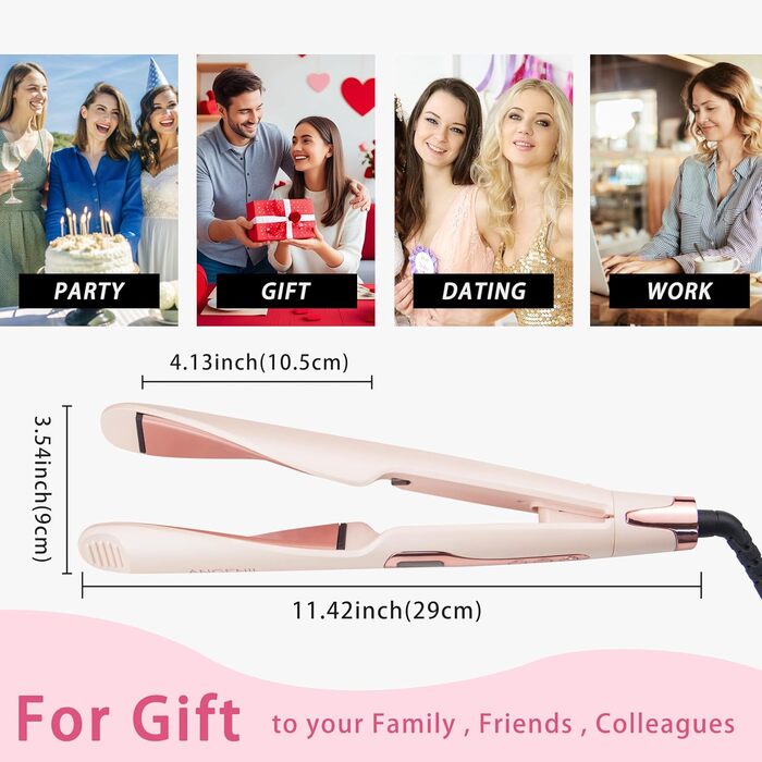 Випрямляч для волосся ANGENIL Pro Ceramic Twist 2-в-1 рожевого кольору: випрямлення, завивка, хвилі. З термостійким килимком