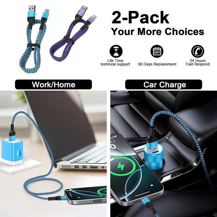 Кабель USB Type-C, 3 шт. (3м+2м+1м) для Samsung, Huawei, Xiaomi: швидка зарядка та передача даних, нейлон