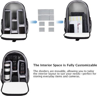 Рюкзак для камери: чорний фоторюкзак для DSLR/SLR з об'єктивом та аксесуарами