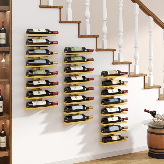 Настінна вітрина для вина FAVOOOSTY з 8 полицями, металева, для вітальні, спальні, винного погреба (Золота, 1 шт.)